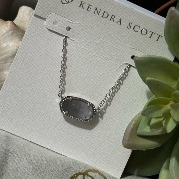 NWT-Kendra Scott “Elisa” Pendant Necklace- Silver Rhodium-Anthracite Gray Stone - Picture 3 of 17